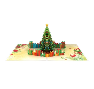 Tarjeta de felicitación 3D emergente, árbol de Navidad festivo rodeado de cajas de regalo, tarjetas navideñas Kirigami de alta calidad - Product Image 1