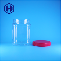 Pot carré en plastique PET transparent sans air pour bonbons/en-cas/aliments pour bébés, étanche, sans BPA, avec couvercle en plastique rouge, logo personnalisé, qualité alimentaire