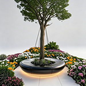 Banc à plantes GRC, mobilier paysager personnalisé, siège avec jardinière intégrée, tabouret extérieur moderne pour les écoles - Product Image 1