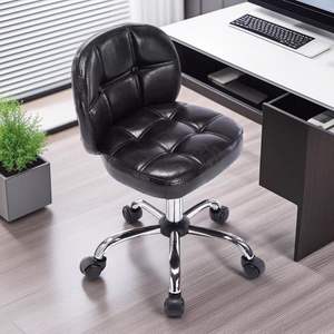 Chaise de bureau pivotante réglable en hauteur avec dossier, chaise de bureau compacte pour la maison, le bureau ou le poste de travail, siège en cuir, base chromée - Product Image 2