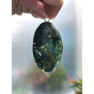 Pendentif en agate mousse en argent allemand - bijoux en cristal/pierre précieuse, cadeau pour la fête des mères/anniversaire/fiançailles/mariage/anniversaire de mariage - Product Image 1