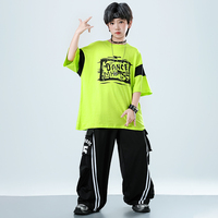 Costume de danse Hip Hop pour enfants, t-shirt surdimensionné vert néon, pantalon cargo baggy noir, tenue de spectacle sur scène pour enfants