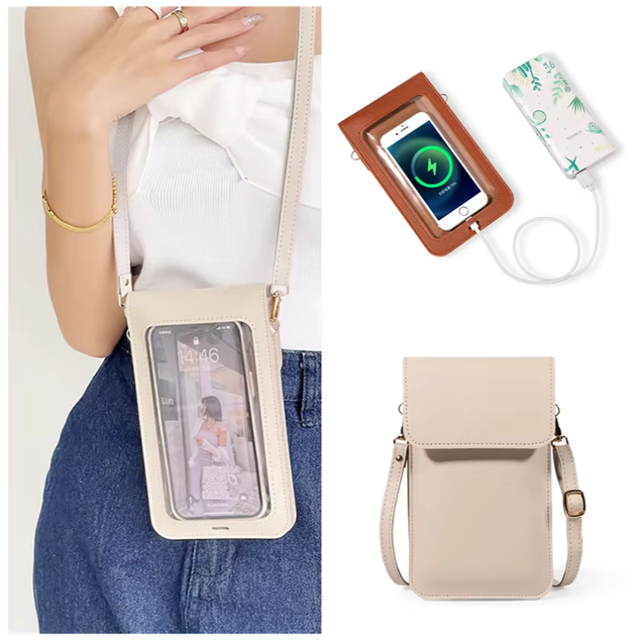 Fashion Travel Small Crossbody Bag Touch Screen Mini Phone Pouch Synthetic Leather Phone Pouch With Strap