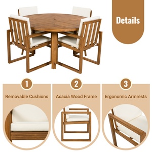 Ensemble <span class=keywords><strong>de</strong></span> meubles <span class=keywords><strong>de</strong></span> jardin modernes en bois d'acacia, table ronde extensible 5 places, chaises, pour cour - Product Image 5
