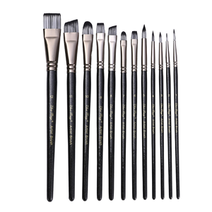 Ensemble professionnel de 12 pinceaux filberts à manche en bois, en nylon synthétique, pour aquarelle, huile, acrylique, nail art, visage/corps, artisanat, artiste - Product Image 1