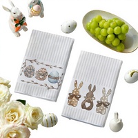 HANLIN Essuie-tout de cuisine en microfibre imprimé numériquement, torchon décoratif, motif lapins et œufs de Pâques, Chine