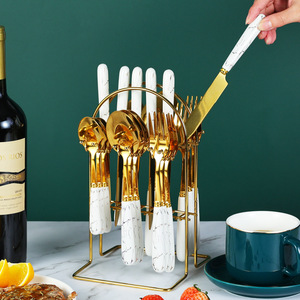 Luxury Marble Ceramic Handle Stainless Steel Flatware <b>Sets</b> Gold Spoon Knife Fork Cutlery for Weddings <b>Dinners</b> Sustainable - Product Image 5