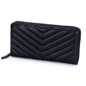 Unisex Genuine Leather Zip Around Long <strong>Continental</strong> Wallet <strong>Quilted</strong> Card Holder Portable Large Capacity Organizer - Product Image 2