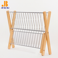 JIABAO Égouttoir à vaisselle pliable en bois à 2 niveaux pour ustensiles de cuisine, couteaux et fourchettes