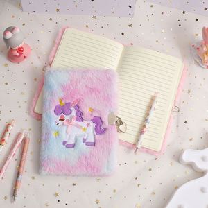 A5 160 Pages Plush Hardcover Notebook Cute Students Kids Journal Children Cartoon <b>Diary</b> With <b>Lock</b> - Product Image 4