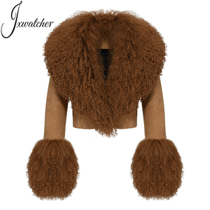 Женская укороченная замшевая куртка с длинными рукавами - Product Image 1