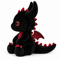 Peluche Dragon Noir avec Ailes Rouges, Cornes et Pointes – Animal en Peluche Fantastique Personnalisé pour Cadeaux en Gros