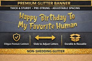 Striscione Pre-Infilato '<span class=keywords><strong>Buon</strong></span> <span class=keywords><strong>Compleanno</strong></span>, L'Uomo Preferito' in Cartoncino Dorato Glitterato, Decorazioni Riutilizzabili per Interni/Esterni, Festa per Uomini - Product Image 3