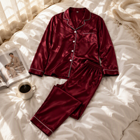 Ensemble de pyjamas en soie pour couples, pyjamas en satin à manches longues pour couples, vêtements de nuit boutonnés, ensemble de pyjamas deux pièces