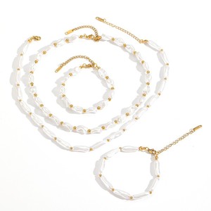 Pearl Necklace And <b>Bracelet</b> <b>Set</b> For Women Imitation Pearl Clavicle Chain Party Jewelry <b>Set</b> With Gold Tone Hardware - Product Image 3