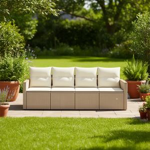 Ensemble de canapés de jardin beige crème 4 places, résistant aux intempéries, en rotin, meubles d'extérieur - Product Image 3