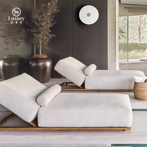 كرسي استلقاء خشبي صلب مقاوم للماء لحمام السباحة في الحديقة، سرير شمس للفنادق والشرفات - Product Image 5