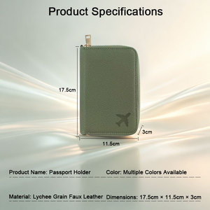 Cartera de Pasaporte Delgada de Cuero PU con Cremallera y Logotipo de <span class=keywords><strong>Avión</strong></span>, Estética Atemporal, Ventana Transparente <span class=keywords><strong>para</strong></span> Identificación - Product Image 3