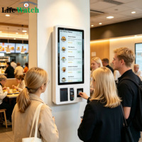 Kiosque en libre-service mural de 27 pouces, écran tactile vertical, imprimante thermique, lecteur de code QR, terminal de point de vente, écran LCD pour restaurant