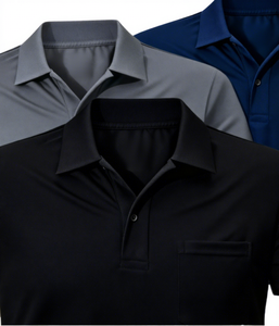 Polo en tricot à manches courtes pour homme, couleur unie avec poche, style décontracté, noir, gris, marine - Product Image 1