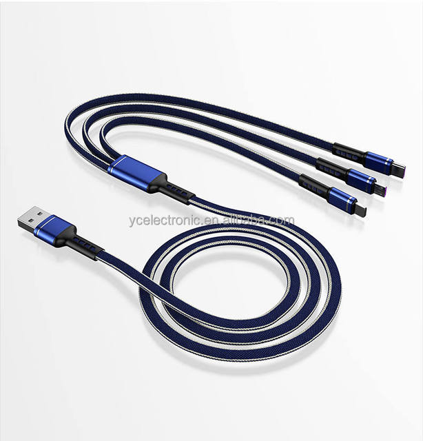 Heavy Duty 66W Super Fast Charging 3 in 1 Multi USB Cable 5A Braided Flat Data Sync Triple Port Cord Bulk Order for Office