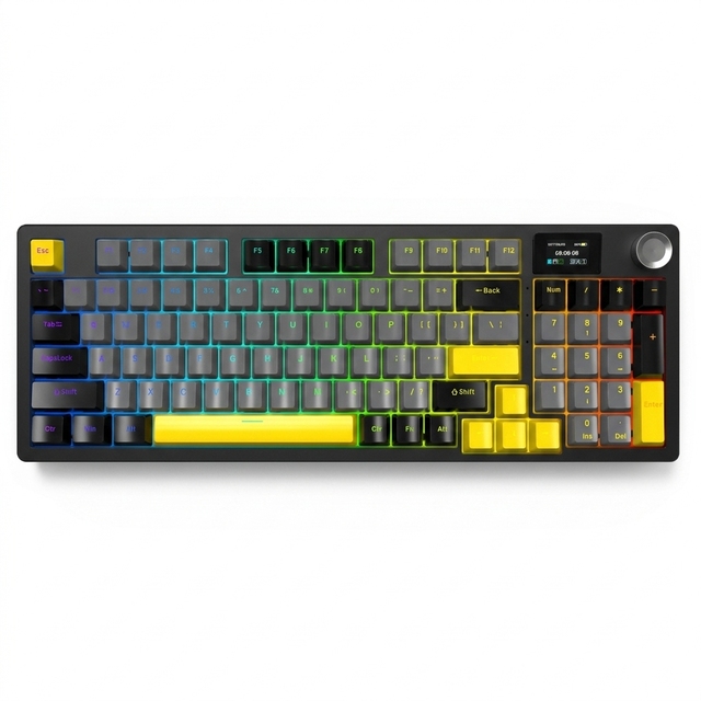 Three Mode RGB Backlit Mechanical Keyboard LCD Display USB Type-C Programmable Plug Play for Gaming Desktop Laptop Computer
