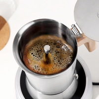 HIGHWIN Pot à café en acier inoxydable pour moka, 6 tasses, cafetière à expresso à induction avec manche en bois