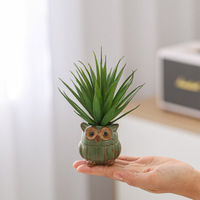 Mini pot de fleurs en céramique en forme de hibou, mignon, créatif et unique, finition émaillée, modèle hibou Kiln-shift K Bronze