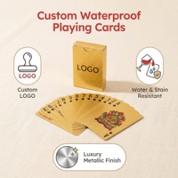 Cartes à jouer personnalisées en plastique lisses, imperméables, noires, plaquées or, durables, jeux de société