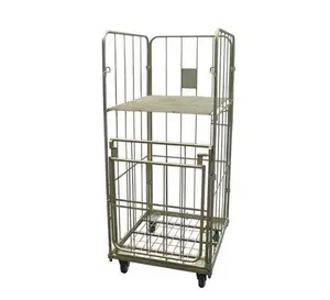 Wire Mesh Panel Collapsible Wire Mesh Storage Roll Pallet Container With Wheels