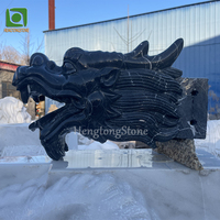 Statue de dragon en marbre noir et blanc sculptée à la main, taille personnalisée, pour décoration de jardin extérieur, avec becs verseurs d'eau