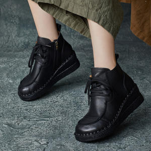 Bottines à talon chaton pour femme, style britannique, nouvelle collection automne-hiver, en cuir de vachette fait main, à lacets croisés, montantes à la cheville, type Chukka - Product Image 4