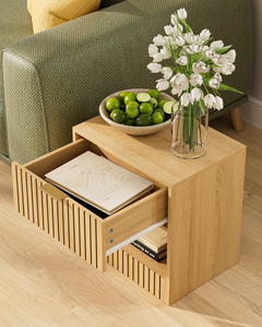 Table de <span class=keywords><strong>chevet</strong></span> moderne en chêne avec tiroir et étagère ouverte, petite table de <span class=keywords><strong>chevet</strong></span> design <span class=keywords><strong>cube</strong></span>, table d'appoint fine pour chambre à coucher et salon - Product Image 4
