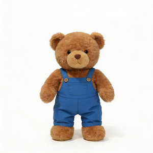 Ours en peluche personnalisé avec pantalon à bretelles bleu, jouet en peluche ours en peluche marron personnalisé - Product Image 1