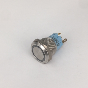 Símbolo de alimentación <span class=keywords><strong>12V</strong></span> LED azul 19mm Interruptor de botón de enganche 1NO 1NC SPDT <span class=keywords><strong>ON</strong></span>/<span class=keywords><strong>Off</strong></span> Impermeable Negro Shell Metal Redondo - Product Image 4