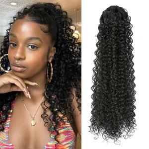 AliLeader Natural Kinky Curly Afro Ponytail Extensions Heat Resistant Fiber Deep Wave Synthetic Hair Drawstring Ponytails
