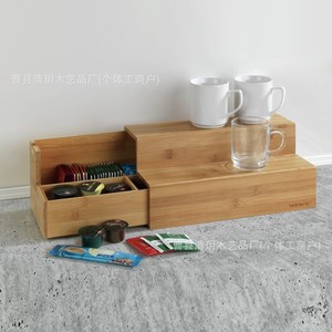 Bamboo <b>Tea</b> Storage <b>Box</b> Drawer Style Spice Rack Desktop Organizer With Compartments For Kitchen Use - Product Image 1