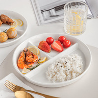 Plaque de grille blanche en céramique créative avec 3 parties divisées plaque de réduction de graisse pour une personne petit déjeuner assiette de fitness