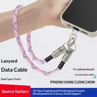 Cordon de téléphone portable tressé en métal coloré avec câble de données Type-C, prend en charge la charge rapide DP240W et le transfert de données