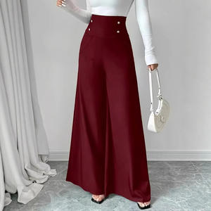 <span class=keywords><strong>Pantaloni</strong></span> a vita alta Casual Casual da donna con cerniera a gamba larga nera rossa estiva con cerniera a mosca piatta sul davanti - Product Image 3