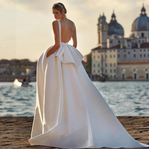 Vestido de Novia, Vestido de Novia Blanco sin Espalda, Satén Simple, Tela de Encaje para Vestido de Novia - Product Image 2