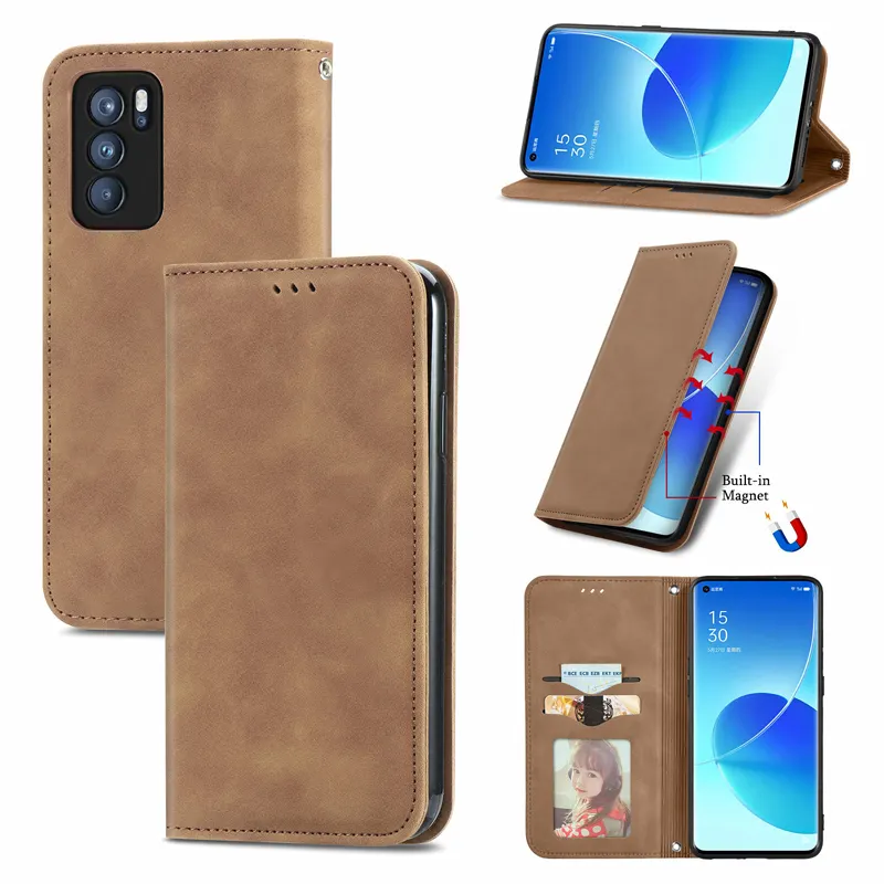 Flip Leather Case for OPPO Reno 6 Pro Phone Holder Stand Card Book Cover Case