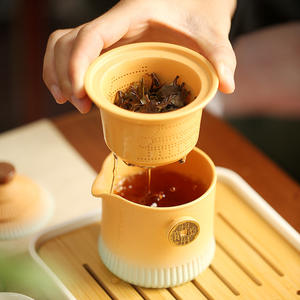 ชุดน้ำชาเซรามิกพกพาสไตล์เรโทรหรูหราแบบเบาๆ ลายพระราชวังต้องห้าม พร้อมกระเป๋าซิป - ของขวัญธุรกิจสำหรับองค์กร - Product Image 3