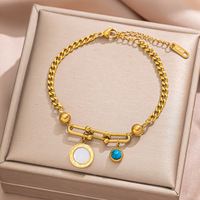 Bracelet unisexe en acier inoxydable plaqué or 18 carats, avec fermoir fer à cheval en U3, chaîne, turquoise, papillon, romain, pêche