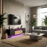 Meuble TV flottant moderne avec éclairage LED, console multimédia en bois de 1800 mm pour téléviseur de 75 pouces, vente en gros OEM