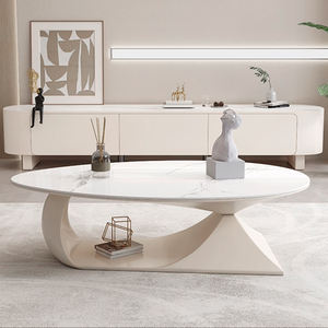 Tavolino da Caffè Ovale di Design Minimale in Colore Legno per Piccolo Appartamento con Piano in Pietra Sinterizzata PSM-H005 - Product Image 4