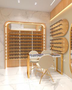 Aménagement intérieur d'un magasin d'<span class=keywords><strong>opticien</strong></span> : Vitrine à lunettes en bois é<span class=keywords><strong>l</strong></span>égante avec éclairage LED et tiroirs - Product Image 6