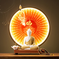Brûleur d'encens à refoulement en céramique en forme de Bouddha Guanyin Bodhisattva avec lampe LED, pour bois de santal aromatique