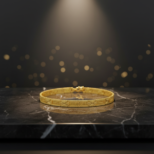 22K Gold Geometric Link Bracelet with Textured Pattern Elegant Designer Chain Bracelet for <b>Men</b> and Women - Product Image 2