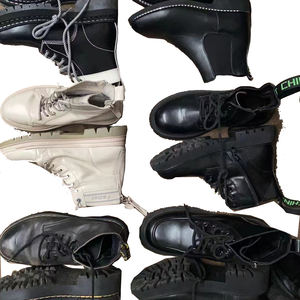 Bottines d'occasion pour femmes en cuir noir et blanc, à lacets et fermeture éclair, style décontracté et tendance - Product Image 1